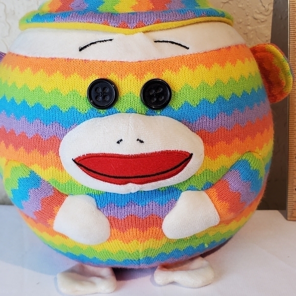TY Sock Monkey Beanie Ballz Rainbow  8" Plush - Picture 2 of 9